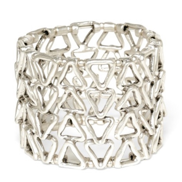 Wide Silver Plated Geometric Triangle Boho Cuff Bracelet | Handmade NWT - Picture 5 of 14
